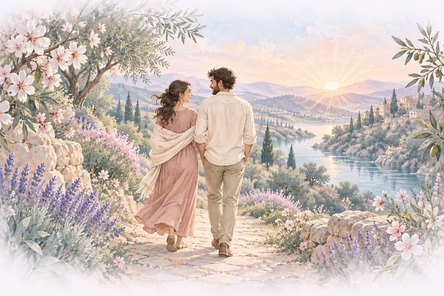 Two companions walking toward a new morning