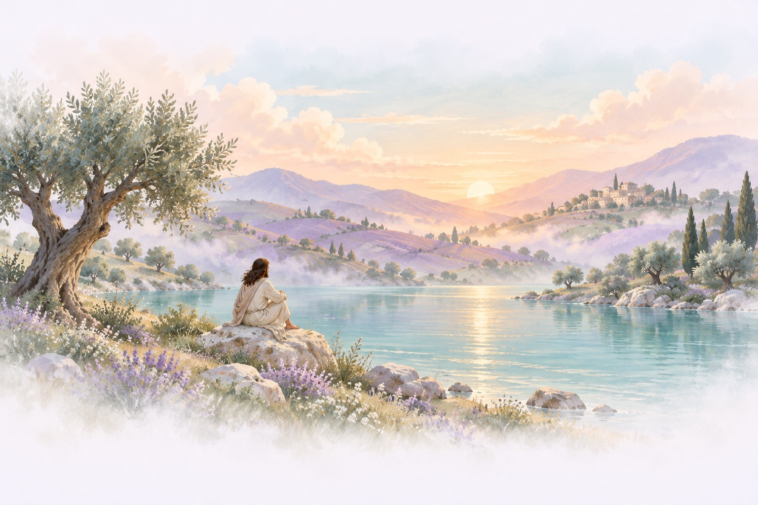 Quiet water under a pastel sunrise